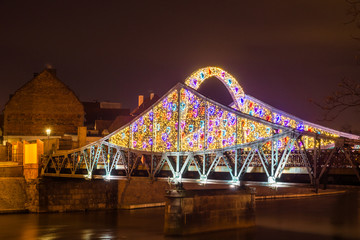 Tumski bridge at night in Wroclaw, Silesia, Poland