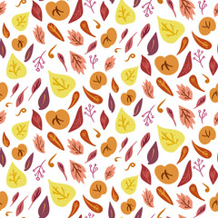 Vector doodle fall seamless pattern. Various leaves