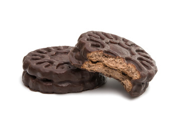double biscuits in a chocolate glaze isolated