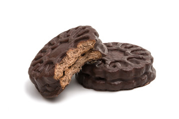double biscuits in a chocolate glaze isolated