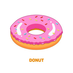 Donut isometric icon, concept unhealthy food, fast food illustration