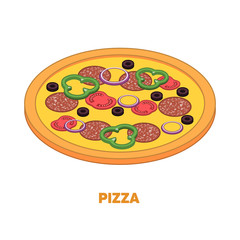 Pizza isometric icon, concept unhealthy food, fast food illustration