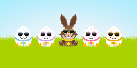 Easter Bunny & 4 Eggs Sunglasses Meadow Banner