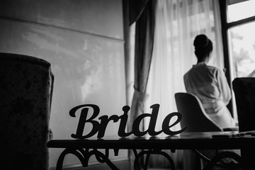 bride window robe hairstyle back black&white