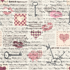 Seamless background pattern. Hearts pattern in a patchwork style. - obrazy, fototapety, plakaty