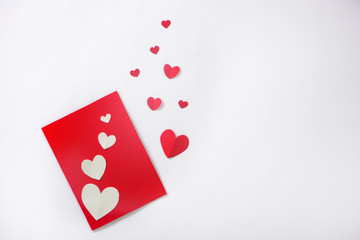 Valentine. Blank white greeting card and envelope with red heart.