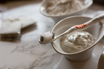 Homemade toothpaste, made with white clay.