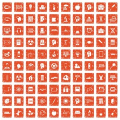 100 education icons set grunge orange