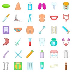 Health issues icons set, cartoon style