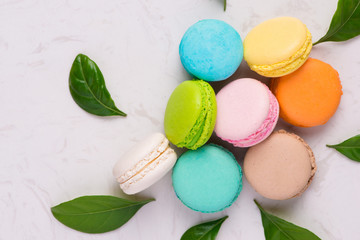Fototapeta na wymiar Macaroons dessert. Traditional french colorful macarons