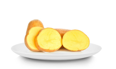 Potato in white plate on white background