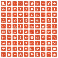 100 farm icons set grunge orange