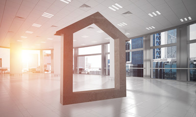 Conceptual background image of concrete home sign in modern office interior