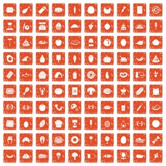 Fototapeta premium 100 favorite food icons set grunge orange