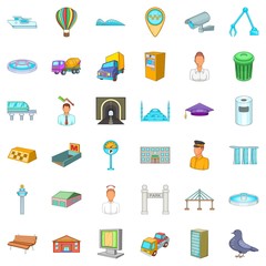 Citywide icons set, cartoon style
