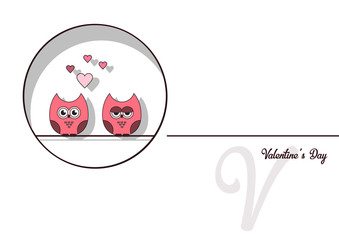 love Invitation card Valentine's day abstract background, paper cut mini heart, cut owls, loving owls . Vector illustration.