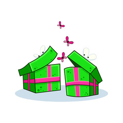 Two talking cartoon gift boxes with face on white background. Vector image to create original web games, graphic design