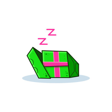 Cartoon sleeping gift box on white background. Vector image to create original web games or graphic design