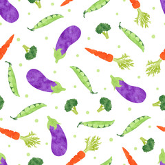 Seamless watercolor vegetables pattern. Vegetarian vector background. 