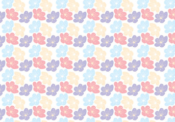 Hand drawn cherry blossom flower vector pattern in a blue, yellow, pink and purple color palette