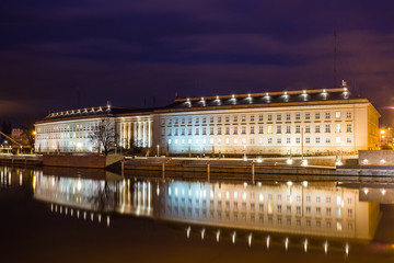 Historic Building of the Provincial Office at night in Wroclaw, Silesia, Poland