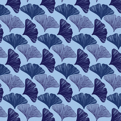 Hand drawn ginkgo leaves vector pattern in blue and purple colors palette	
