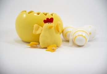 Yellow Easter egg and chicken with small decorative eggs 2nd