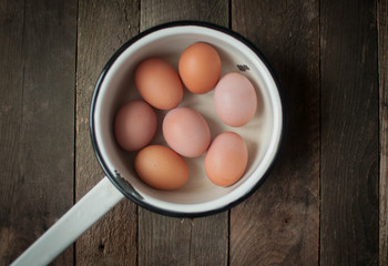 the eggs in the saucepan