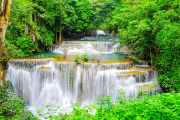 Huai Mae Khamin Waterfall on winter season, Huai Mae Khamin Waterfall Natural attractions. National Park on the Lake, Srinakarin Dam, Kanchanaburi, Thailand