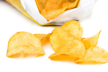 potato chips in bag on white background