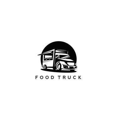 Minimal Black Color Food Truck Logo Vector.