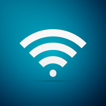 WiFi wireless internet network symbol flat icon on blue background. Flat design. Vector Illustration