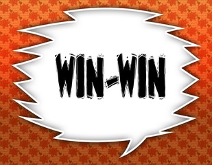 Speech balloon with WIN WIN text. Flowery wallpaper background.