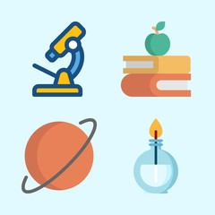 Icons about Science with planet, microscope, burner and books