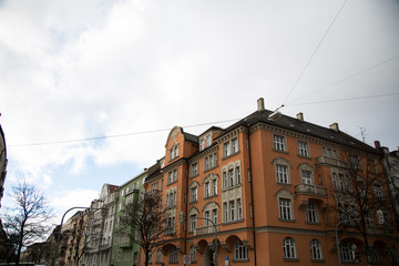 Fototapeta premium Row of houses with old building houses in Schwabing, colorful facade