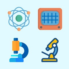 Icons about Science with monitor, atom and microscope
