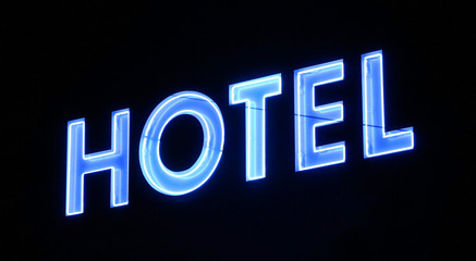 Blue Neon Hotel Sign