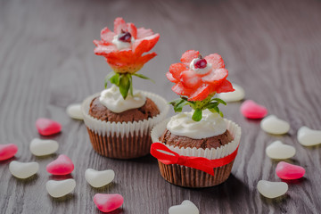 muffins festive,baking for Valentine's Day,The 14th of February,muffins for holidays,muffins for Valentine's Day,muffins with the symbolism of the heart,homemade baking,muffins decorated,muffins with 