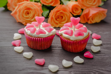 muffins festive,baking for Valentine's Day,The 14th of February,muffins for holidays,muffins for Valentine's Day,muffins with the symbolism of the heart,homemade baking,muffins decorated,muffins with 