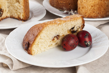 Traditional orthodox christian easter food kulich with raisins