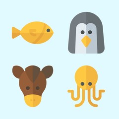 Icons set about Animals with octobus, penguin, horse and fish