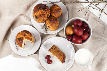 Traditional orthodox christian easter food kulich with raisins