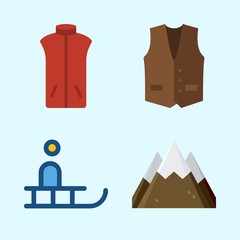 Icons set about Winter with sleigh, vest and mountain