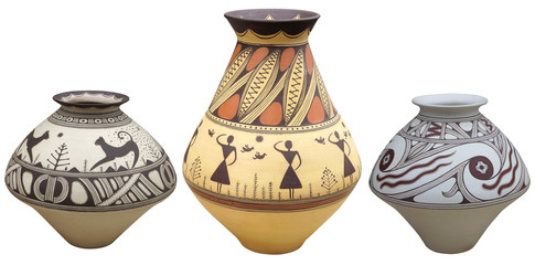 Vases with native american pattern vase isolated on white background © alexrow
