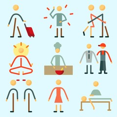 Icons set about Human with chief, male, yoga, massage, relations and cooker