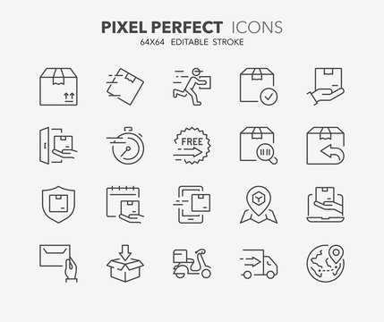 shipping and delivery thin line icons