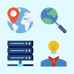 Icons set about Seo with server, worldwide, idea, search and location