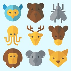 Icons set about Animals with mosquito, deer, koala, bear, owl and octobus