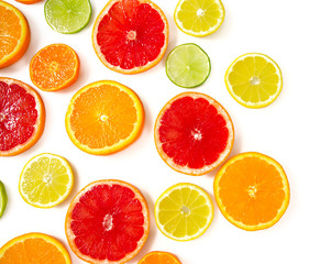 Fototapeta na wymiar citrus fruit slices isolated on white