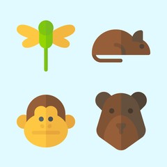 Icons set about Animals with monkey, bear, dragonfly and rat